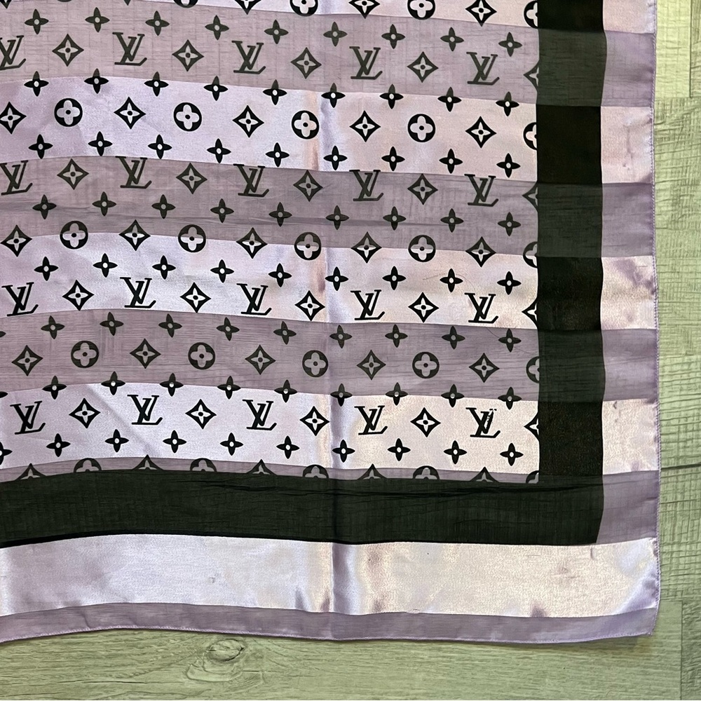 LOUIS VUITTON Lilac Purple Black Silk Monogram Scarf Wrap Shawl - Picture 14 of 16